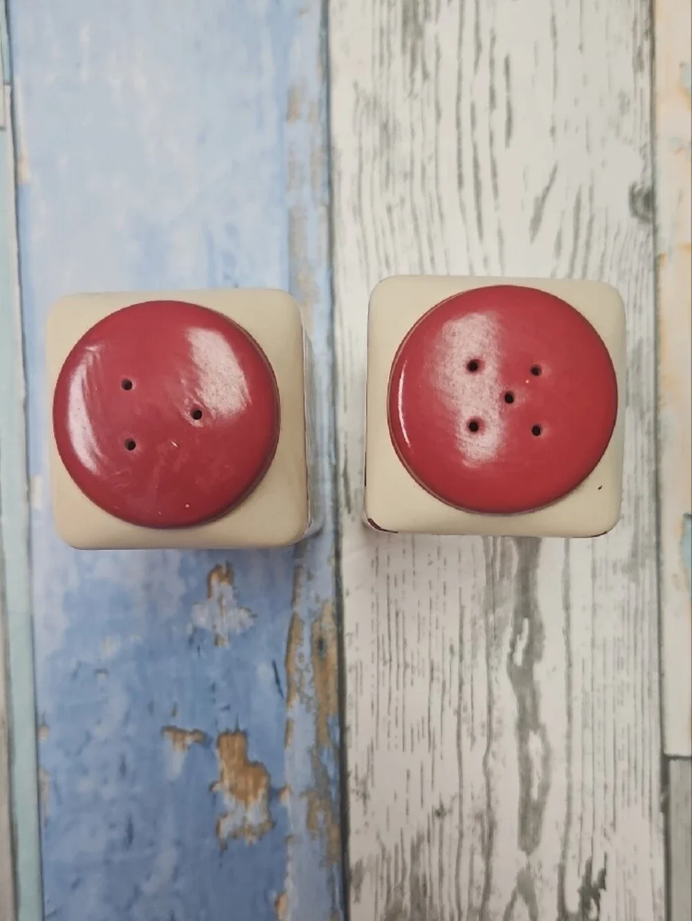 Temptations Cream and Red Decorative Salt and Pepper Shakers (Set of 2)